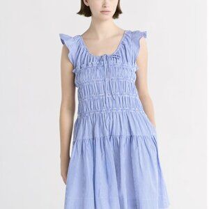 Free Assembly Women's Smocked Cotton Mini Dress Blue Stripe Size L